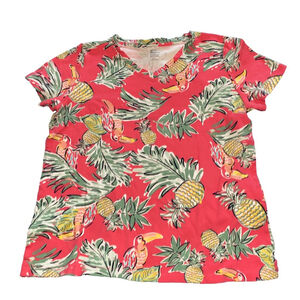 Women's Kim Rogers Coral Pink Tropical Print Soft 100% Cotton T-Shirt Size S